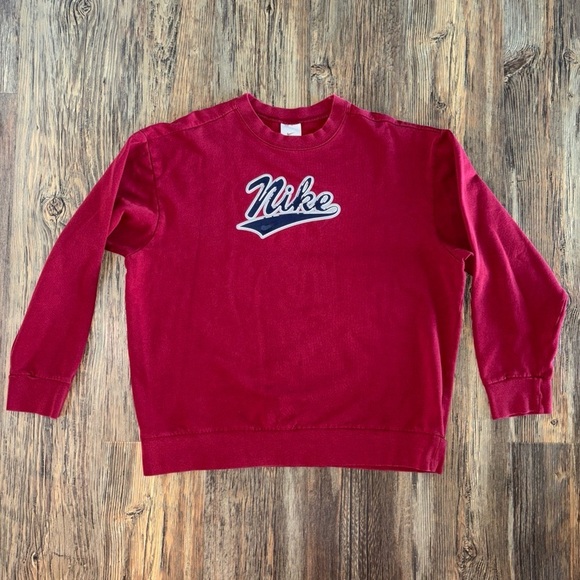 Nike Other - Vtg 90s Y2K Nike Flocked Spell Out Logo Fleece Crewneck Sweatshirt Mens XL Red